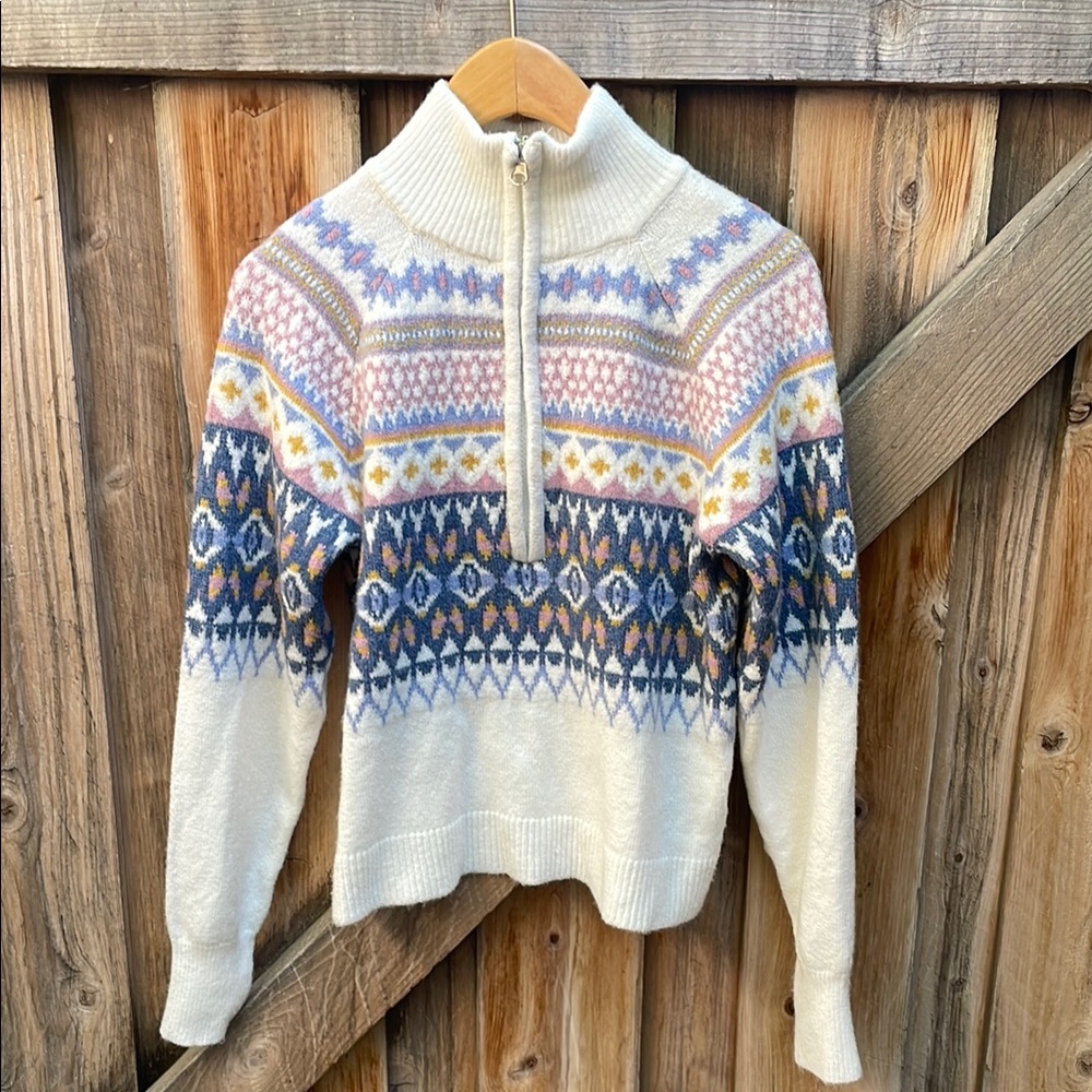 Cream and Blue zip sweater